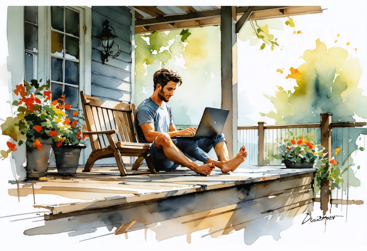 A motorcyclist reads a document on Florida's no-fault insurance laws, sitting on a porch with