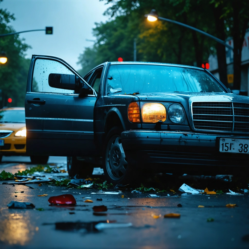 Damaged vehicles on a road after a collision