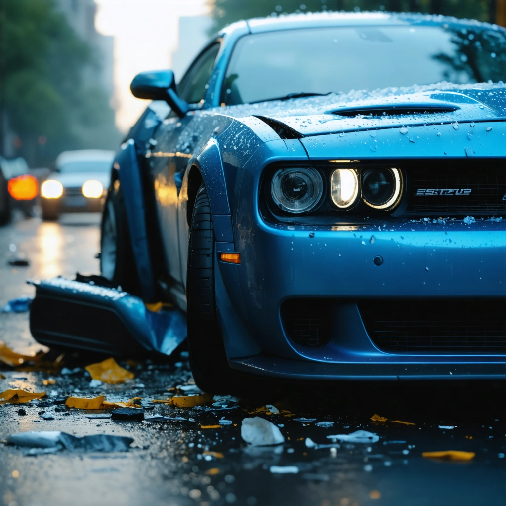 Damaged cars on a road after a collision