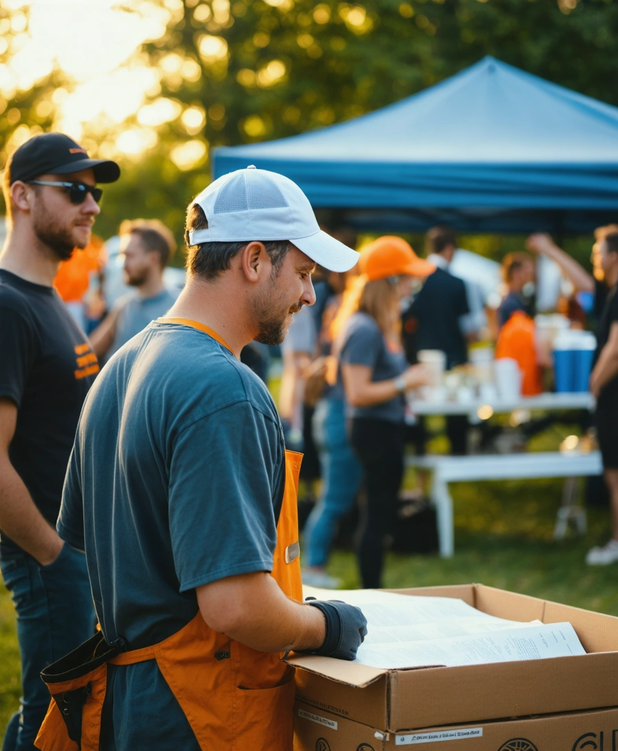 Volunteers working together at a local outdoor event