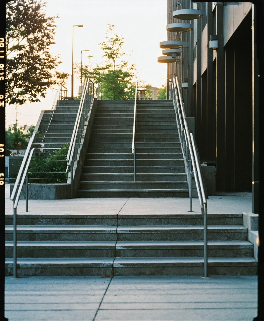 Commercial property exterior with safe walkway, steps, and railings