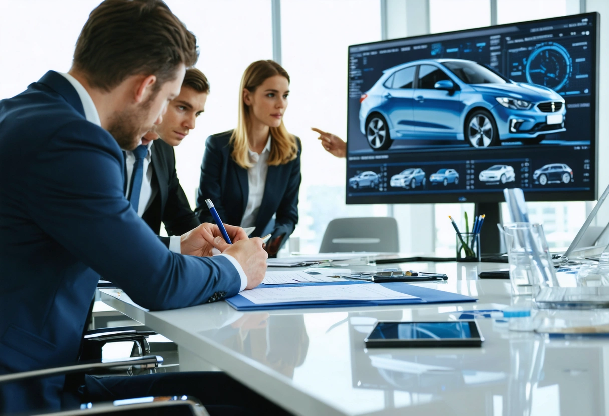 cinematic-photorealistic-hero-scene-of-a-DgTDg7 Modern workspace with a team collaborating on car insurance planning