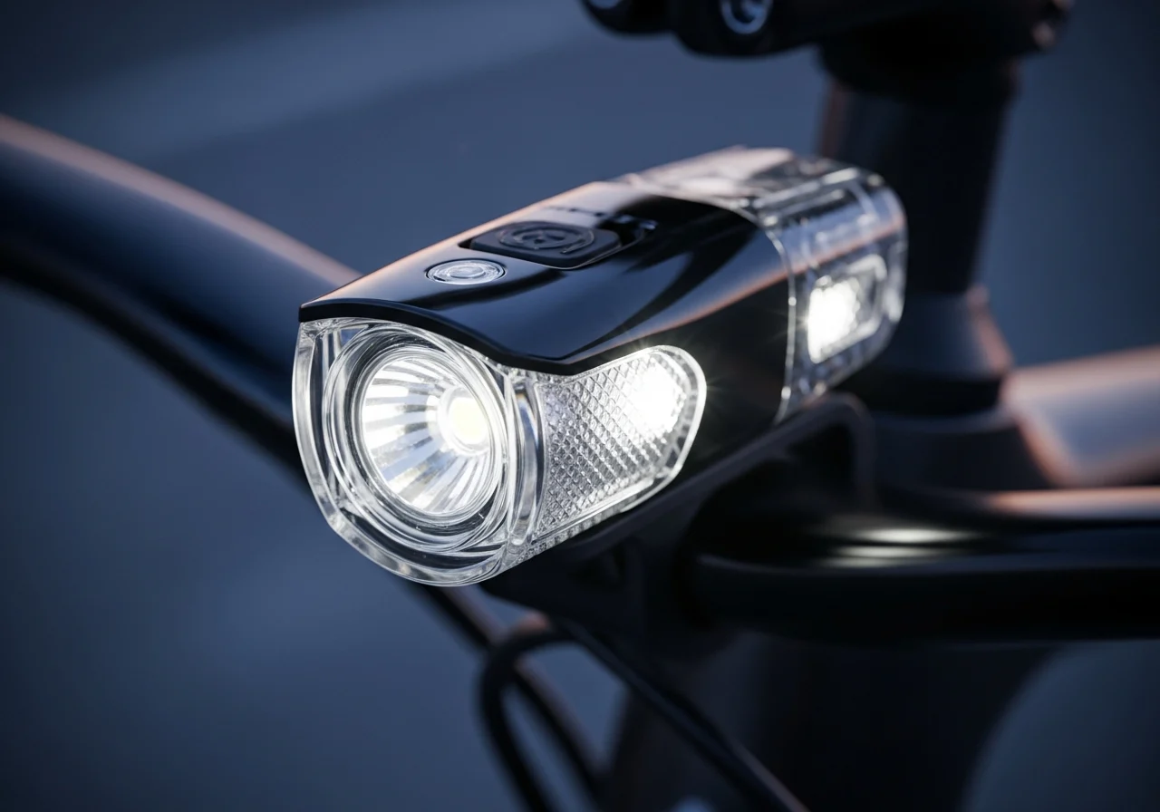 Bicycle lighting system with LED technology on a sleek frame.