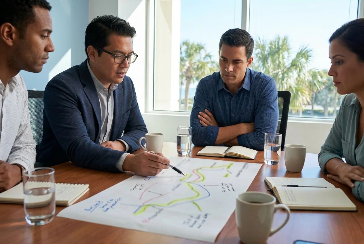 Group reviews impaired driving crash analysis materials in a professional setting