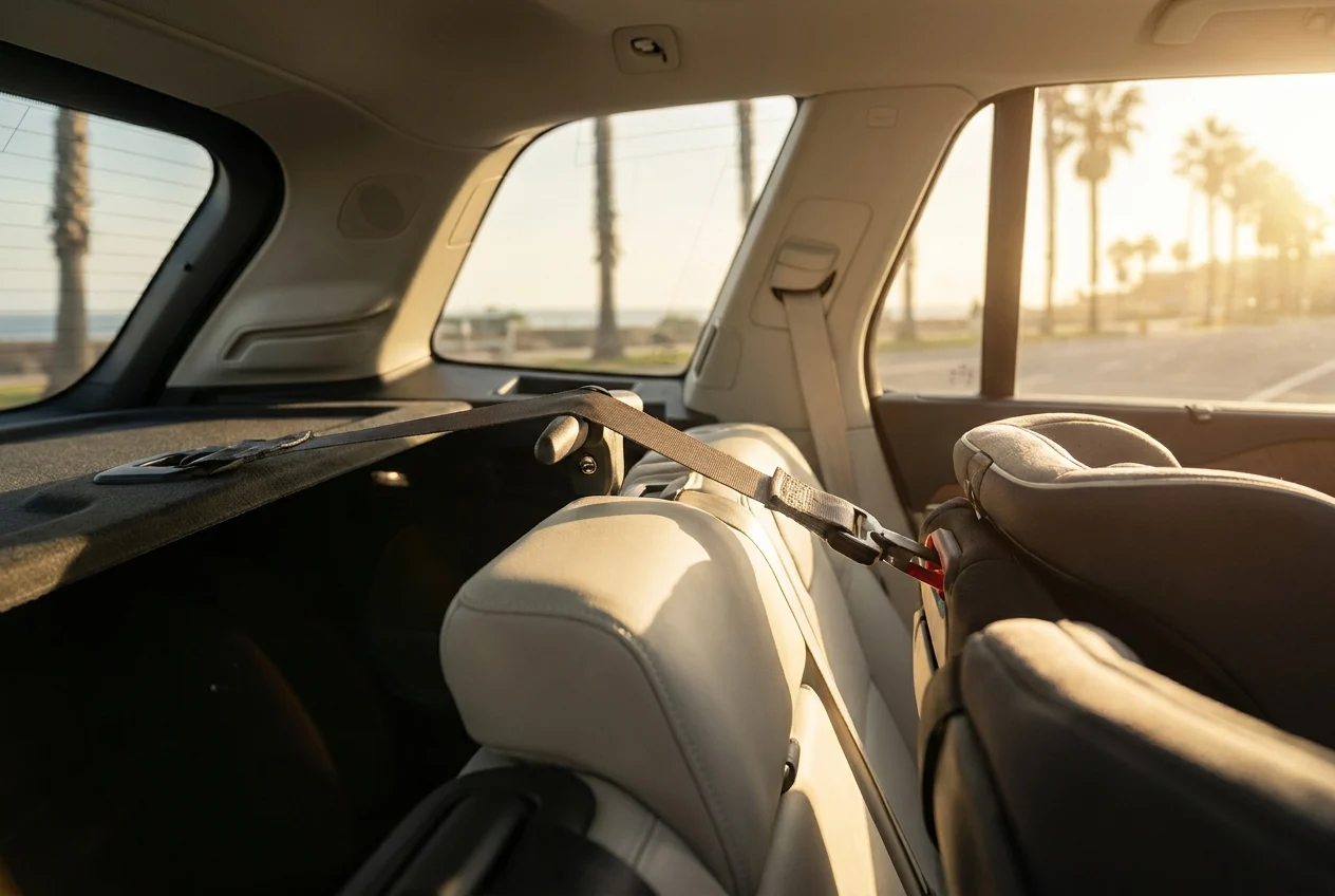 Parent reviewing car seat labels and manufacturer instructions