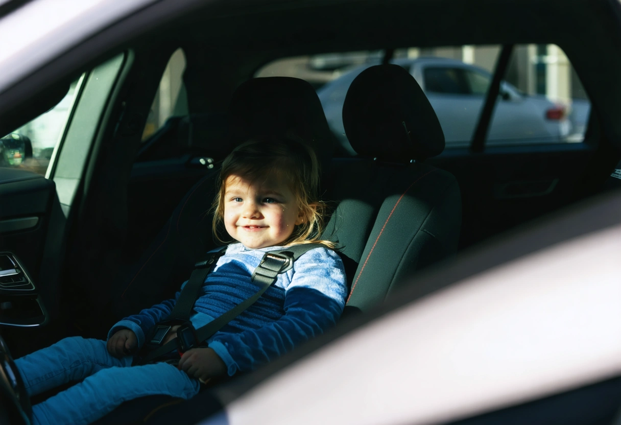 Booster seat positioned correctly with lap and shoulder belt
